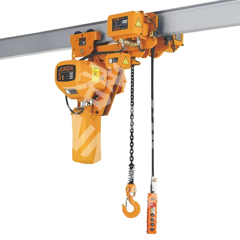 Electric chain hoist with trolley on beam