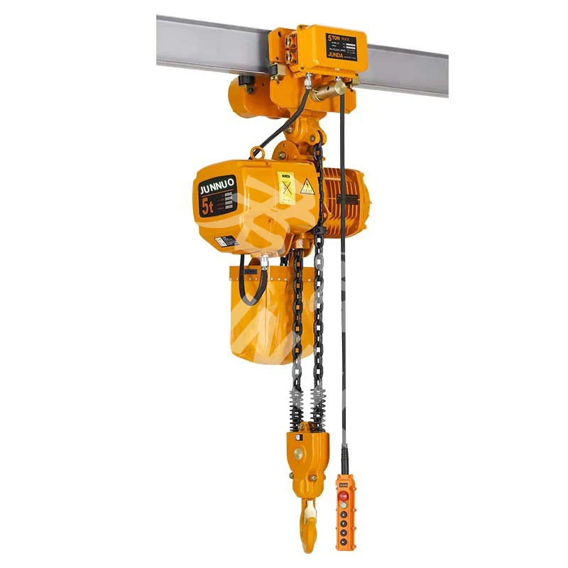 Orange electric hoist with trolley for I-beam lifting