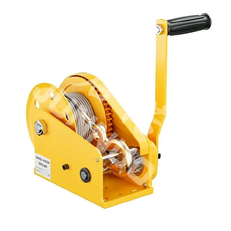 Self-locking manual hand winch with crank handle