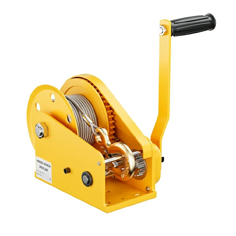 Self-locking manual hand winch with crank handle