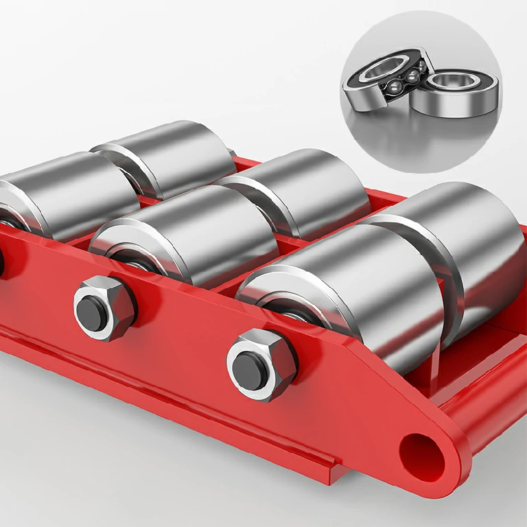 Steel wheel cargo trolley with metal rollers for equipment movement