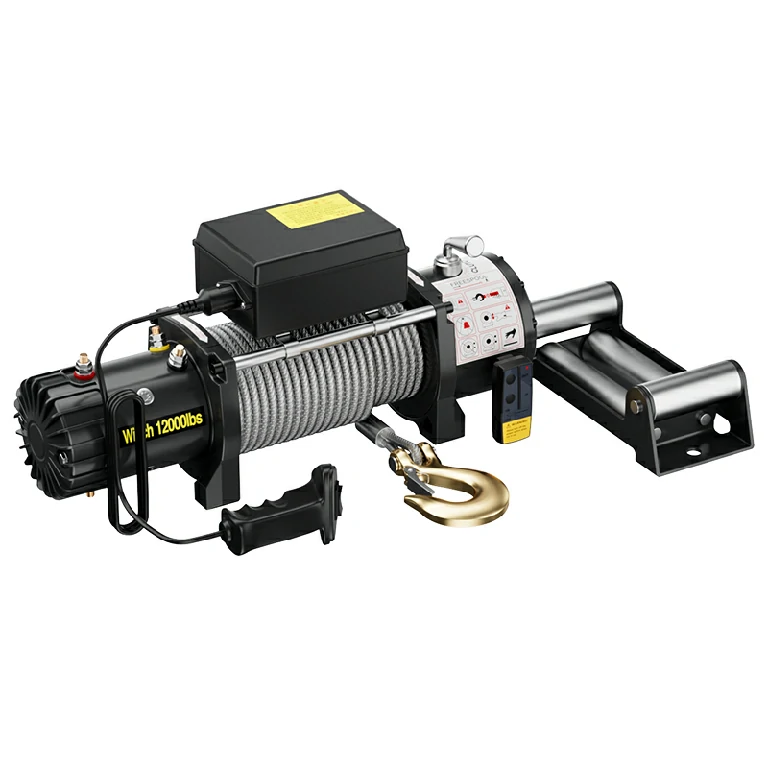 Vehicle-mounted electric winch with wire rope and hook